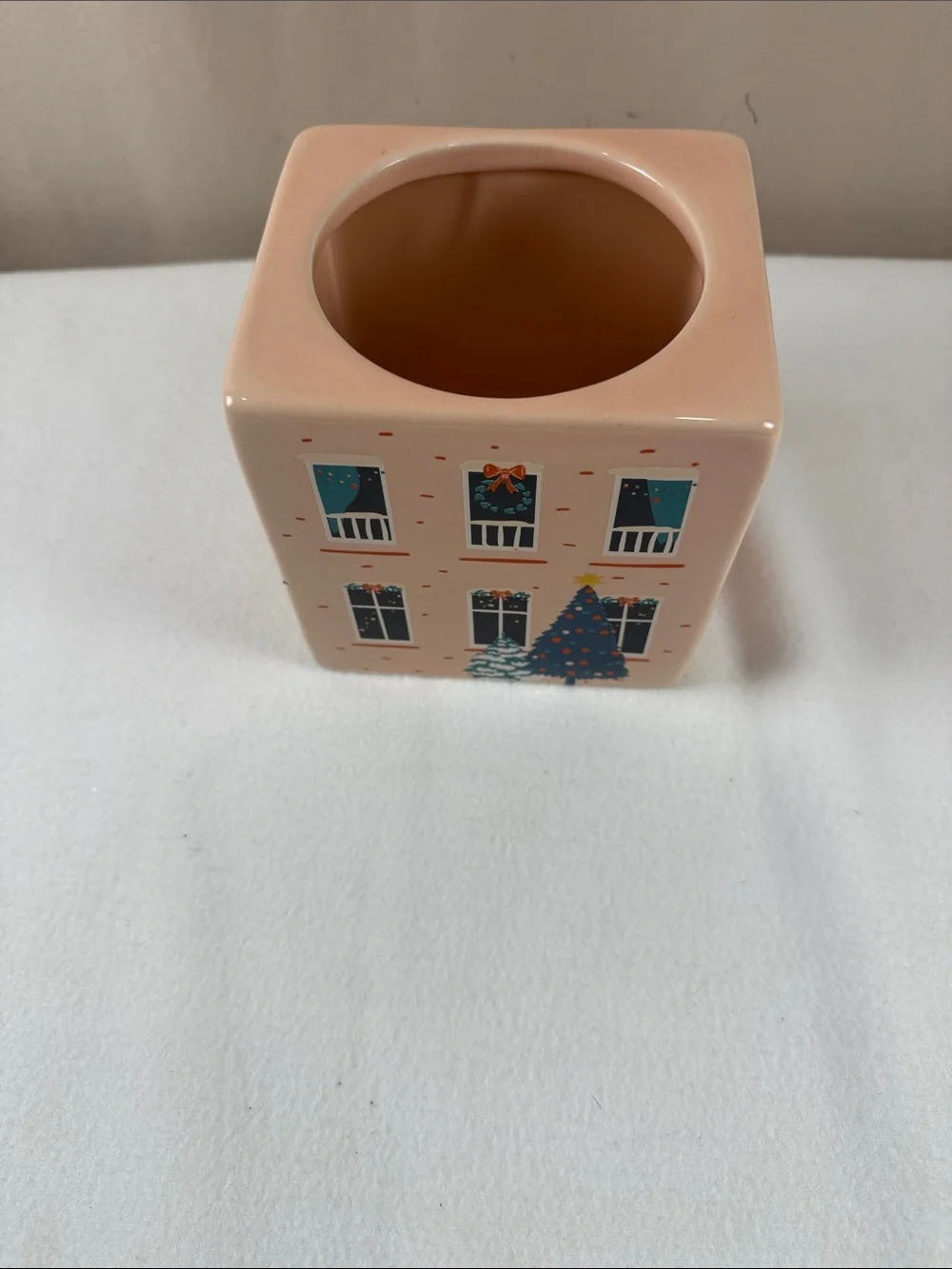 Festive Peach Ceramic Holiday Tissue Holder